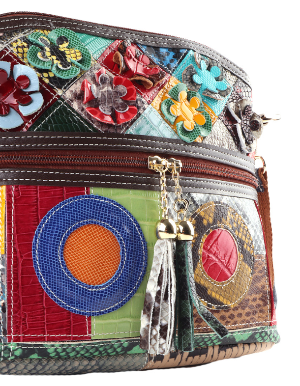 Sac à main en cuir véritable patchwork fleuri et multicolore (Copie)