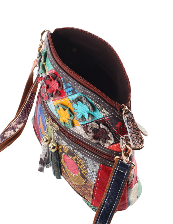 Sac à main en cuir véritable patchwork fleuri et multicolore (Copie)