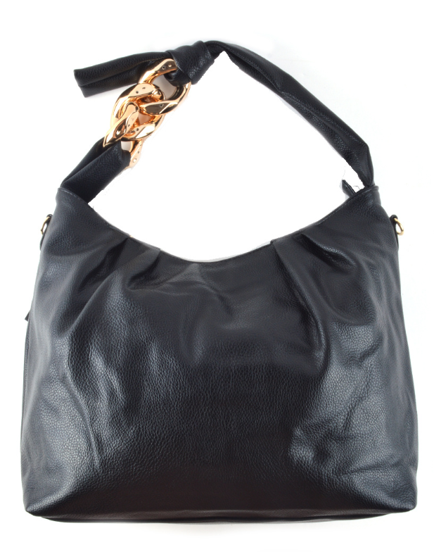 Sac à épaule en simili cuir noir avec détail chaîne dorée