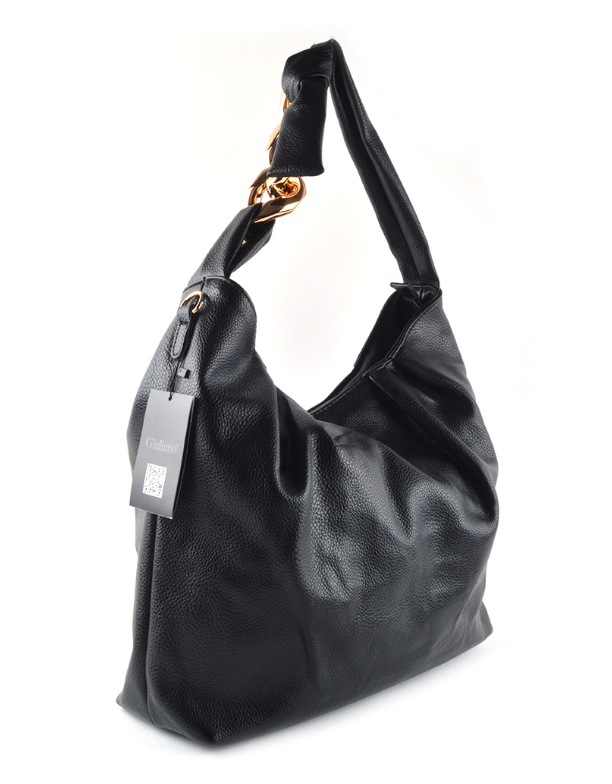 Sac à épaule en simili cuir noir avec détail chaîne dorée