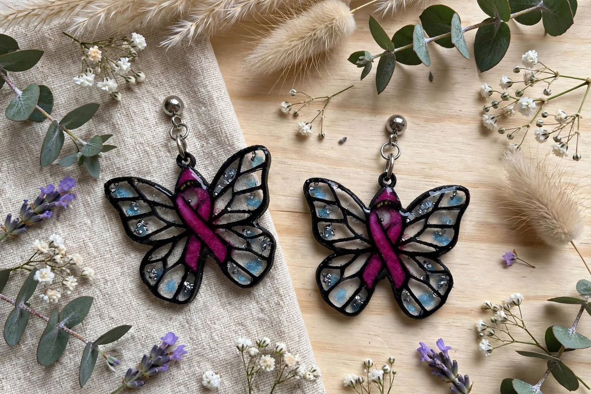 Boucles d'oreilles "Pink Butterfly" (Action Octobre Rose)