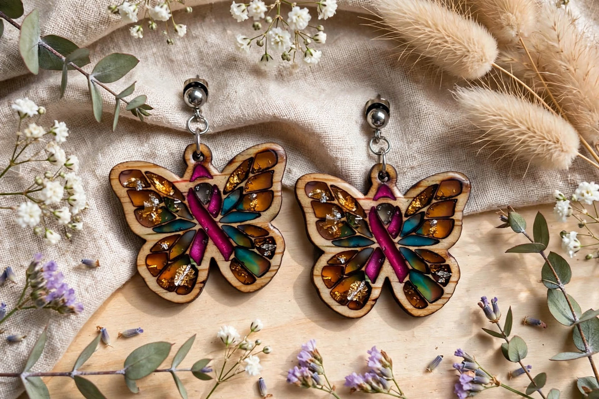 Boucles d'oreilles "Pink Butterfly" (Action Octobre Rose)
