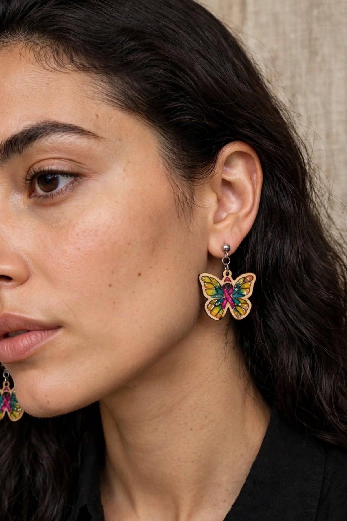 Boucles d'oreilles "Pink Butterfly" (Action Octobre Rose)