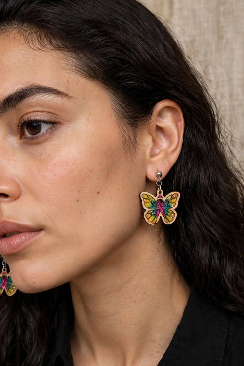 Boucles d'oreilles "Pink Butterfly" (Action Octobre Rose)