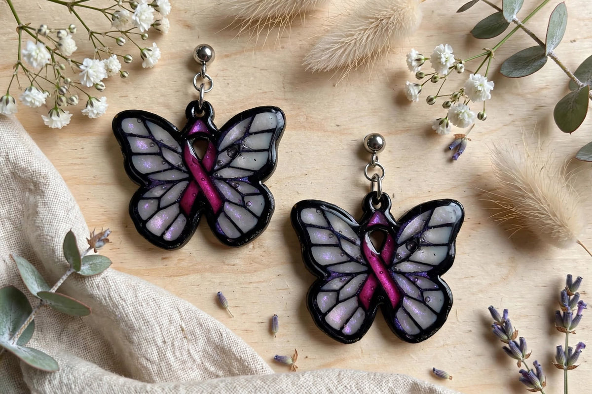 Boucles d'oreilles "Pink Butterfly" (Action Octobre Rose)