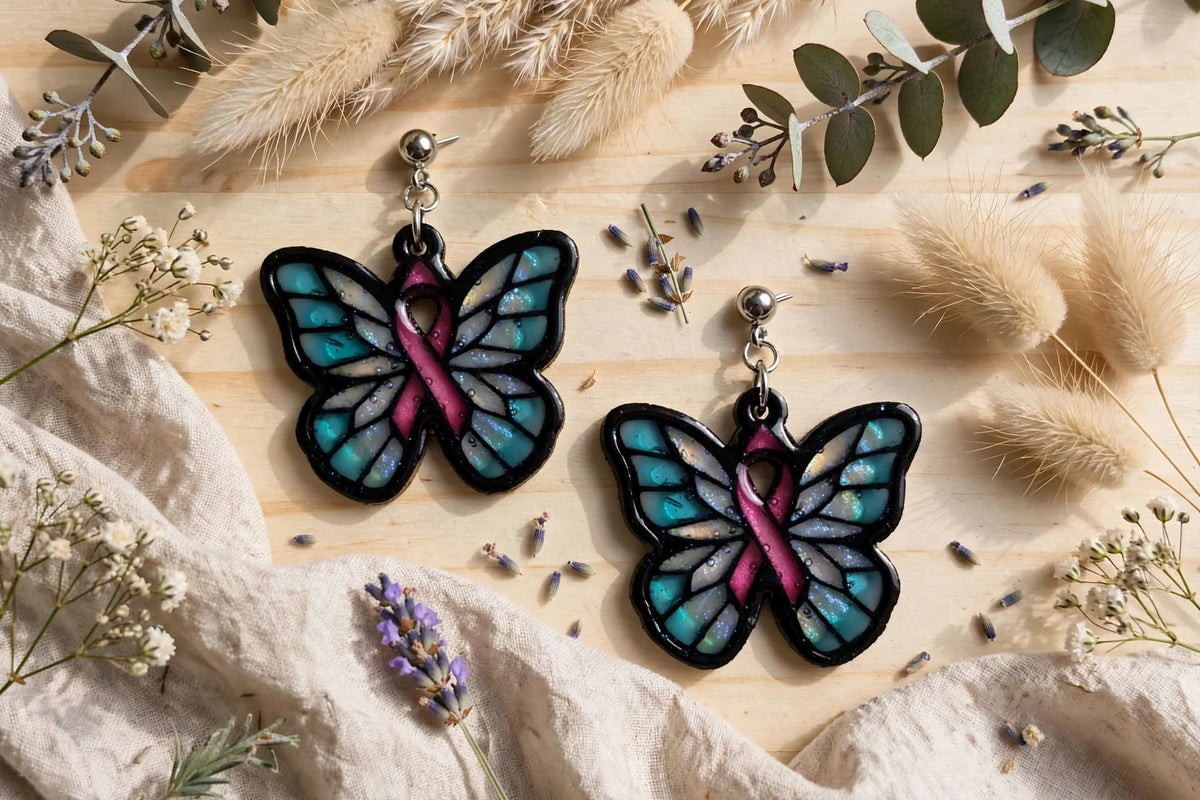 Boucles d'oreilles "Pink Butterfly" (Action Octobre Rose)