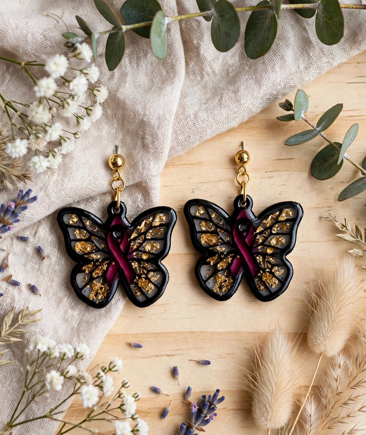 Boucles d'oreilles "Pink Butterfly" (Action Octobre Rose)