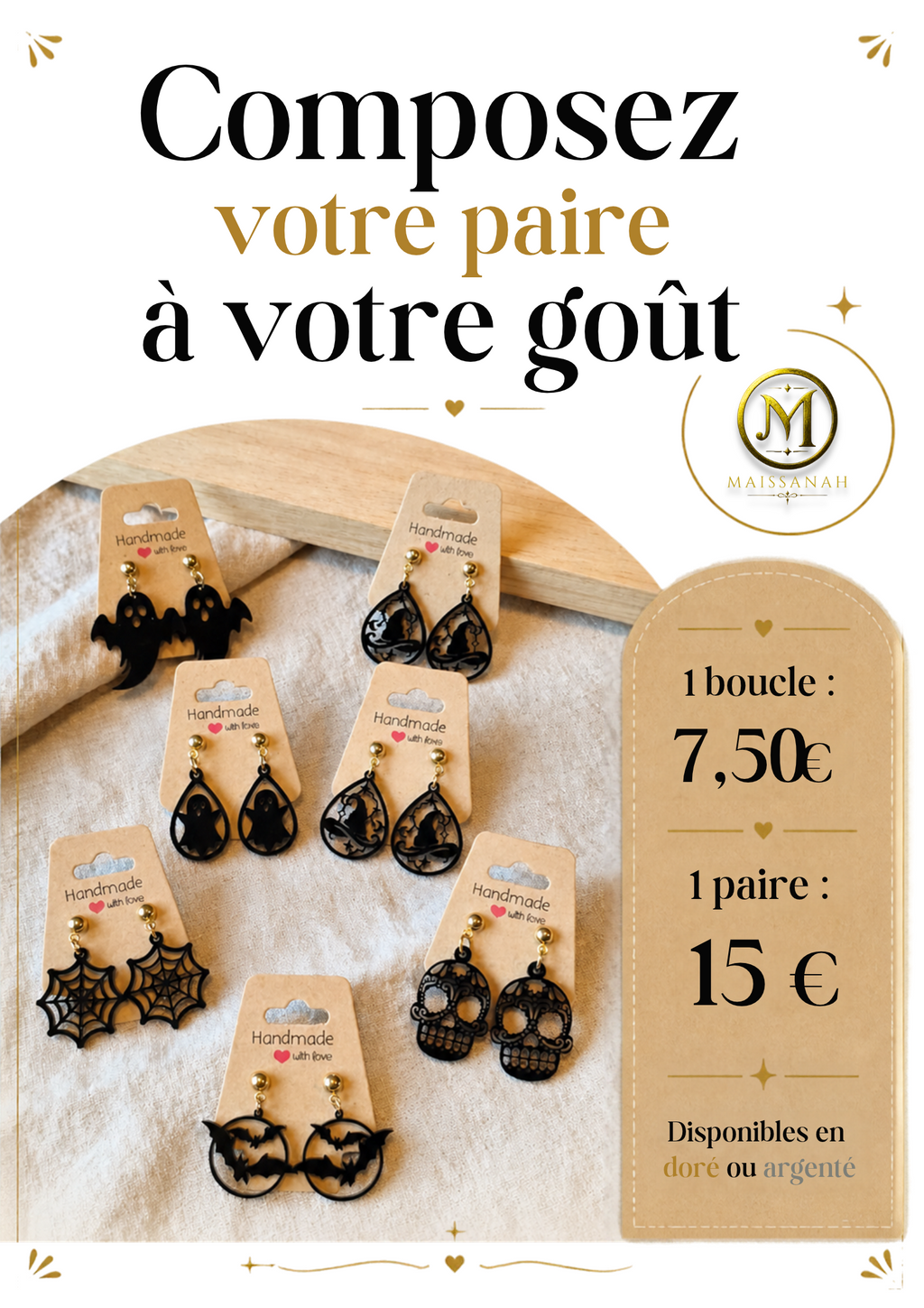 Boucles d'oreilles thème Halloween en acrylique à composer soi même (vendu à l'unité)