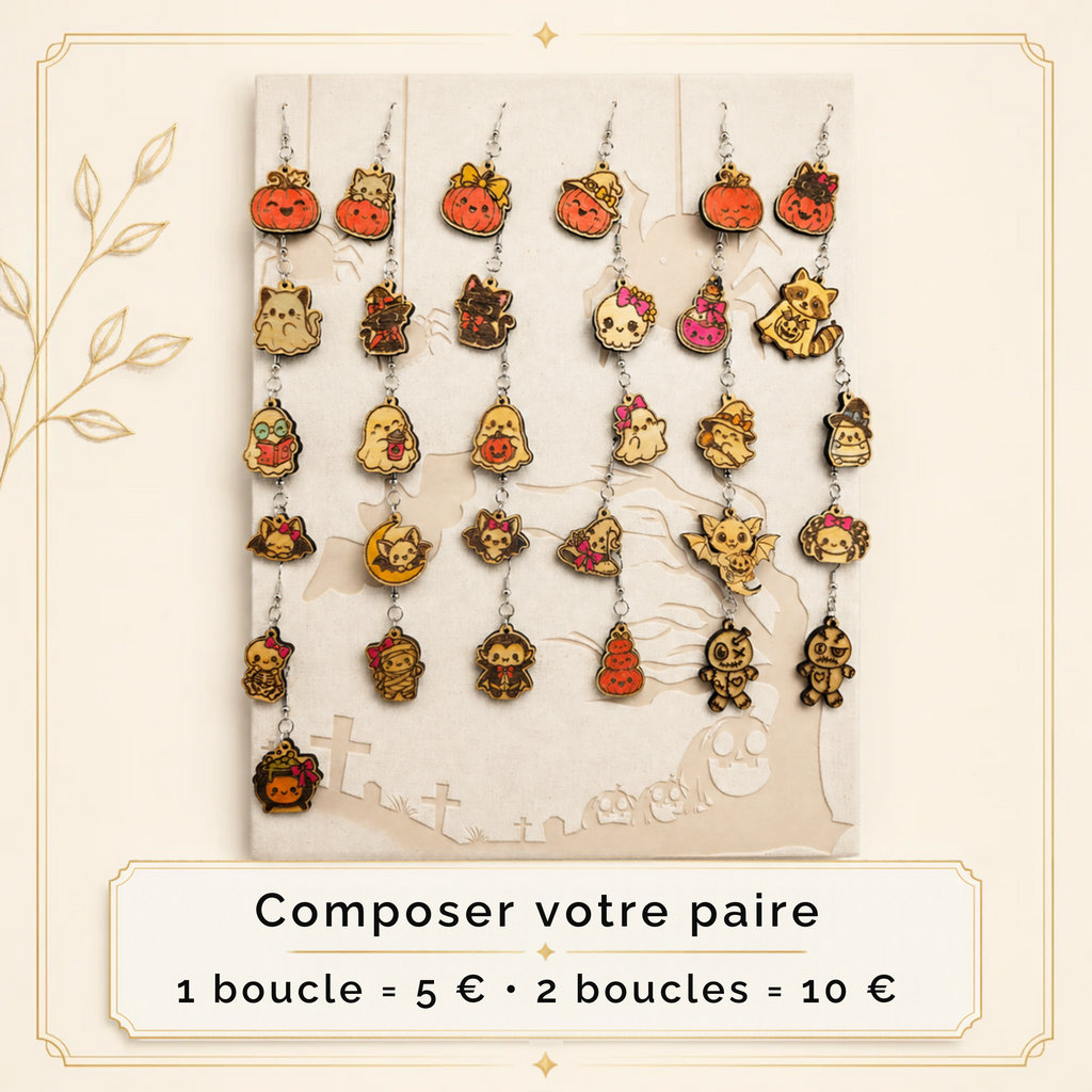 Boucles d'oreilles thème Halloween à composer soi même (vendu à l'unité)