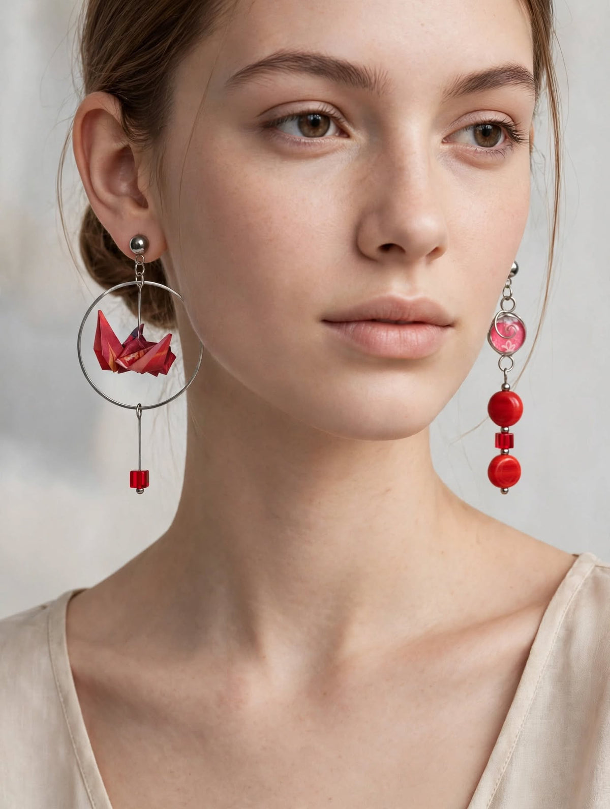 Boucles d'oreilles origamis oiseau rouge N°série 1