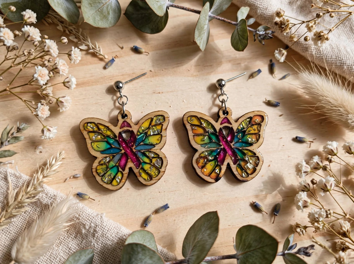 Boucles d'oreilles "Pink Butterfly" (Action Octobre Rose)