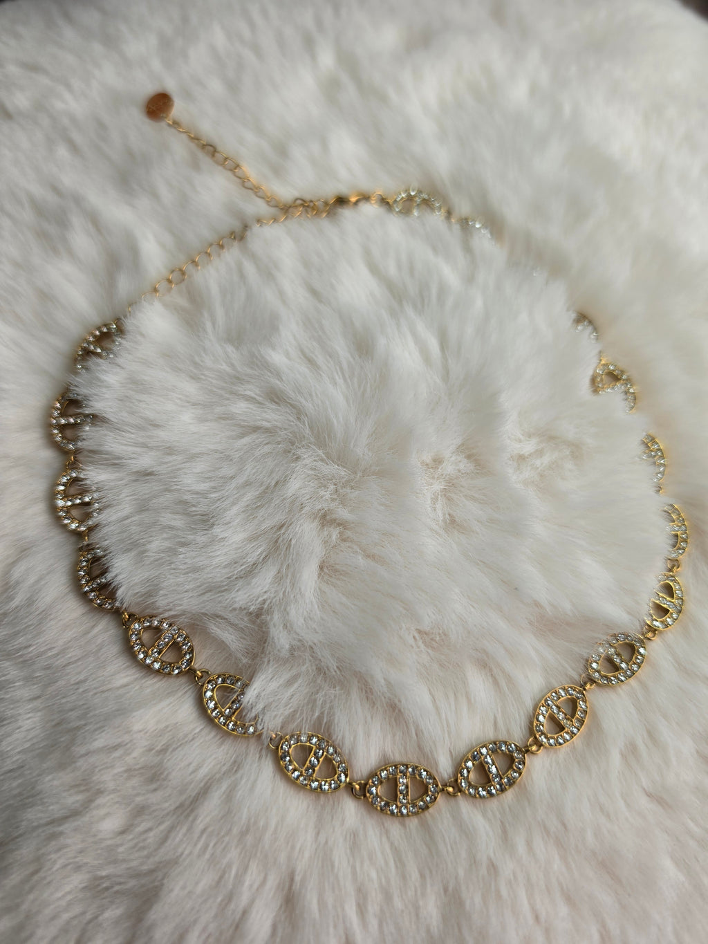 Collier ras de cou mailles marines dorées strass - acier inoxydable