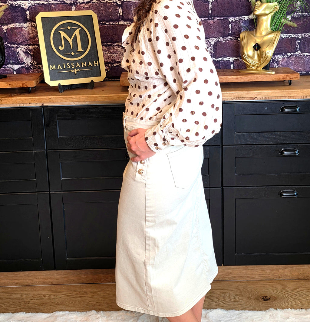 Chemise crème à pois marron