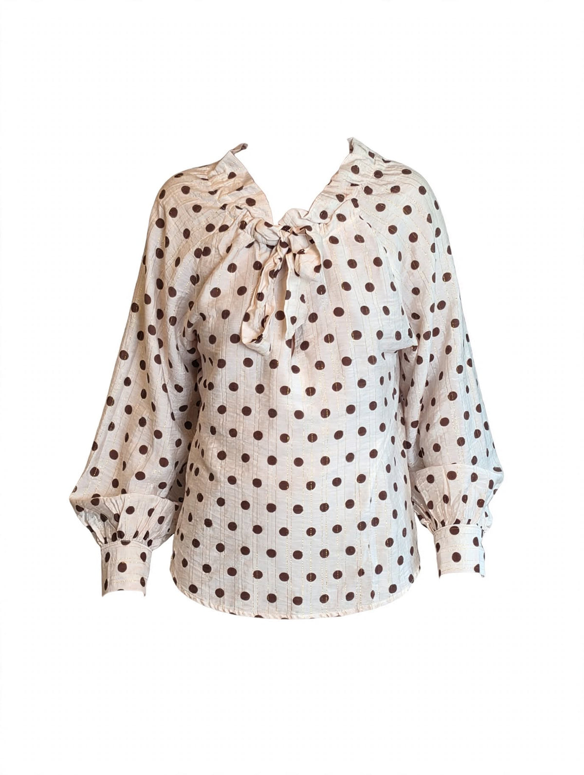 Chemise crème à pois marron