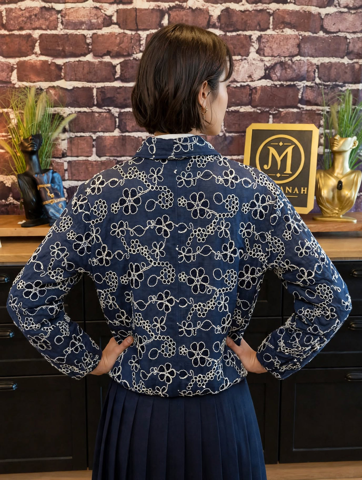 Veste Bomber Marine Broderie Anglaise