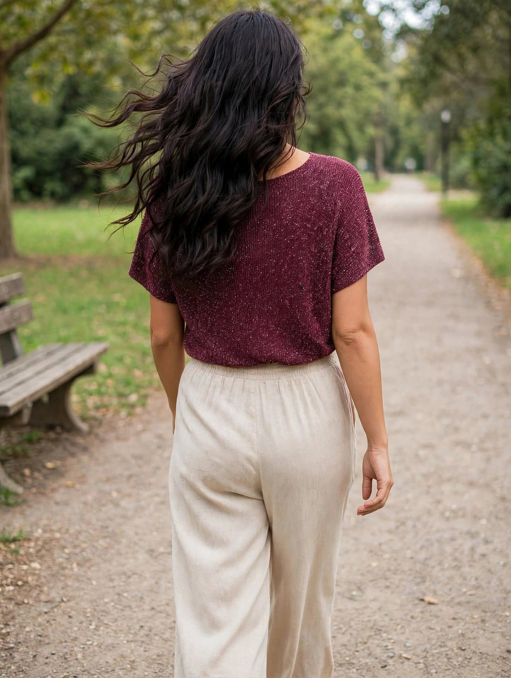 T-shirt Lurex/viscose burgundy