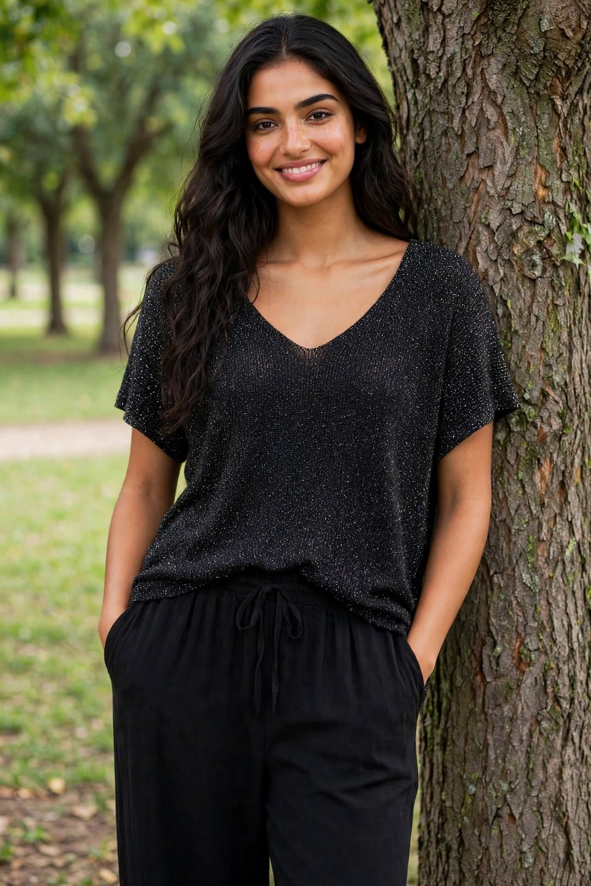 T-shirt Lurex/viscose noir