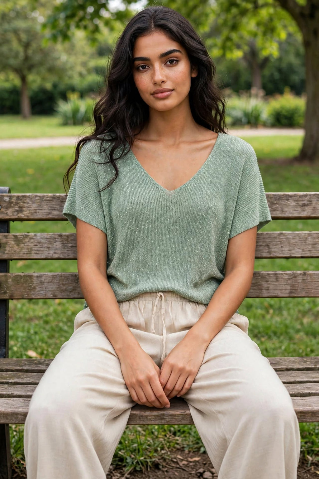T-shirt Lurex/viscose vert clair